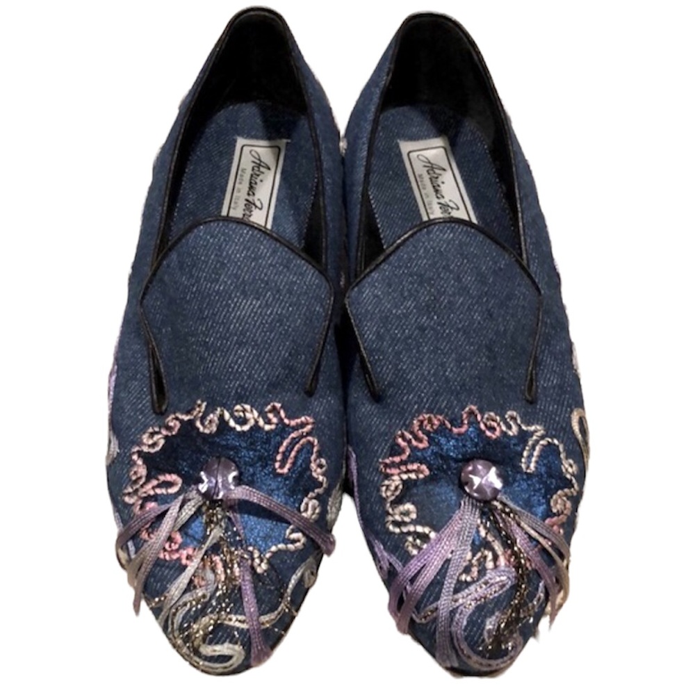 ADRIANA FERRARI ITALIAN MADE EMBELLISHED BLUE DENIM LOAFERS SIZE 6.5B